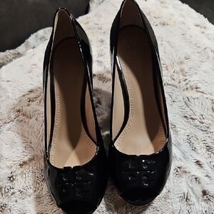 Tory Burch Black Patent Peep-Toe Heels